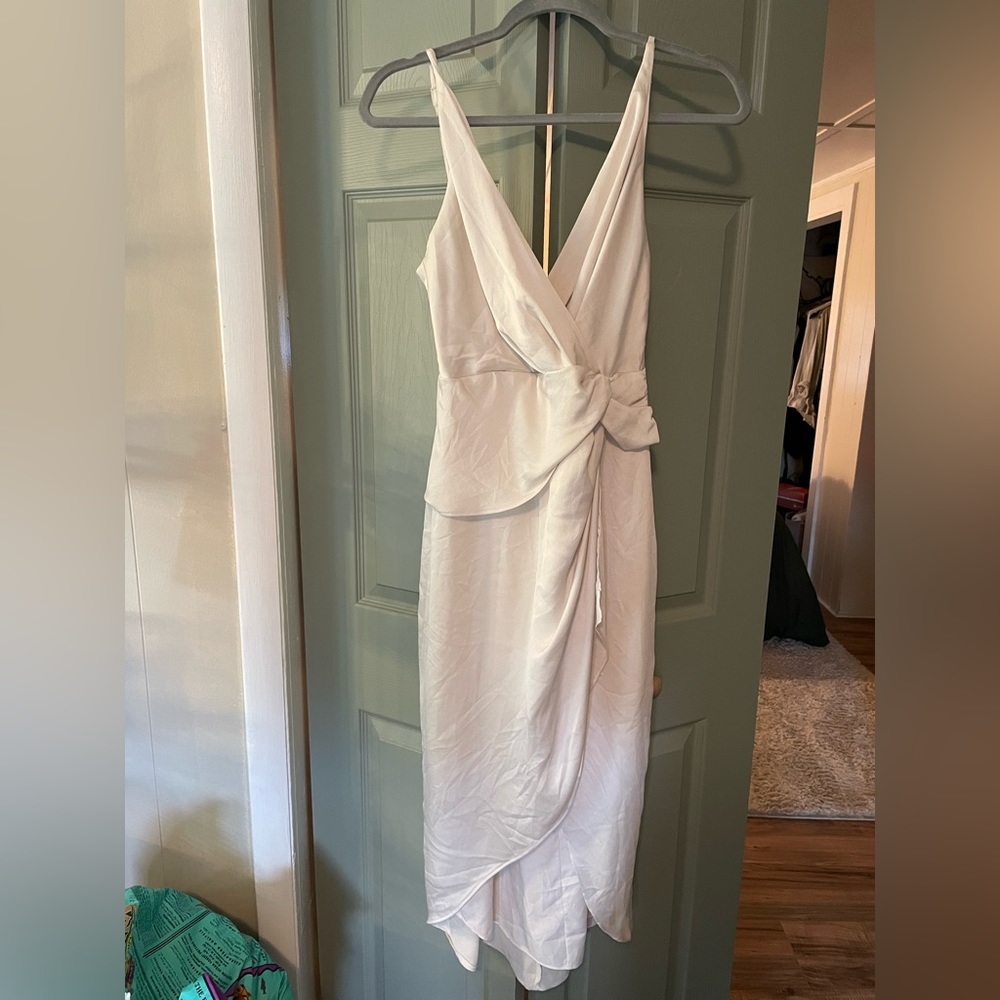 Express cream satin sleeveless dress